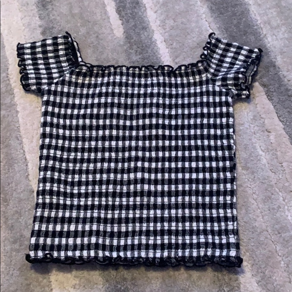 Plaid off the shoulder Hollister top